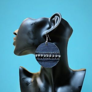 Laser cut Upcycled Denim Rhinestone Earrings